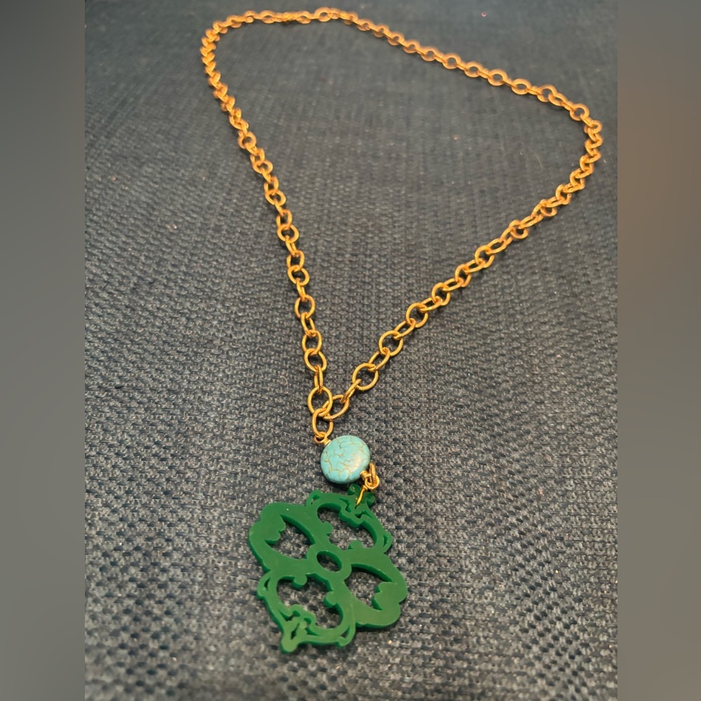 Moon and Lola Elegant Green and Gold Pendant Necklace